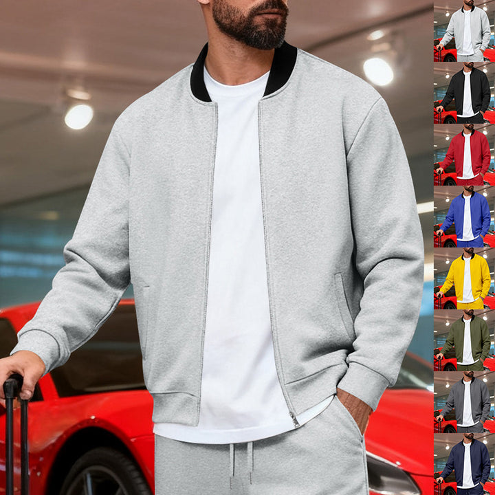 Men's Nan Urban Sweat Track Jacket with Stand Collar Concealed Zipper Elastic Rib Cuffs and Side Pockets Mune Fashion