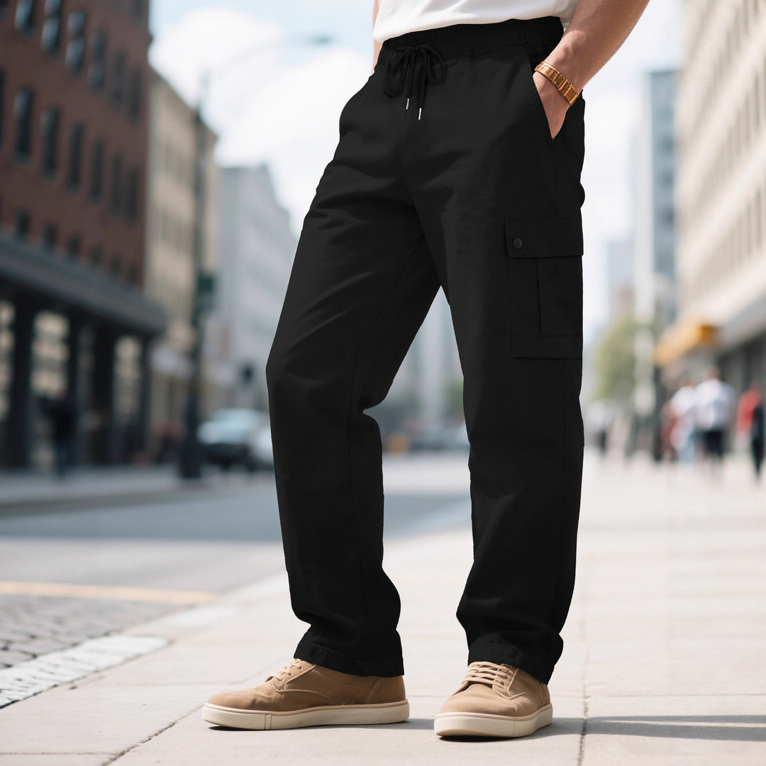 Men's urban utilitarian cargo pants with elastic comfort waistband, drawstring, and secure flap pockets Mune Fashion