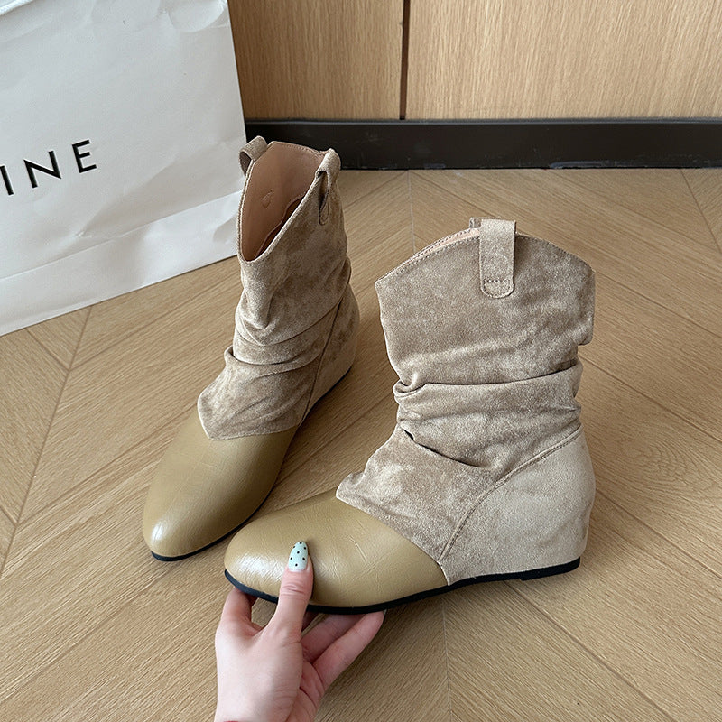 Ladies Fashion Ankle Boots with Chic Pleated Design Mune Fashion