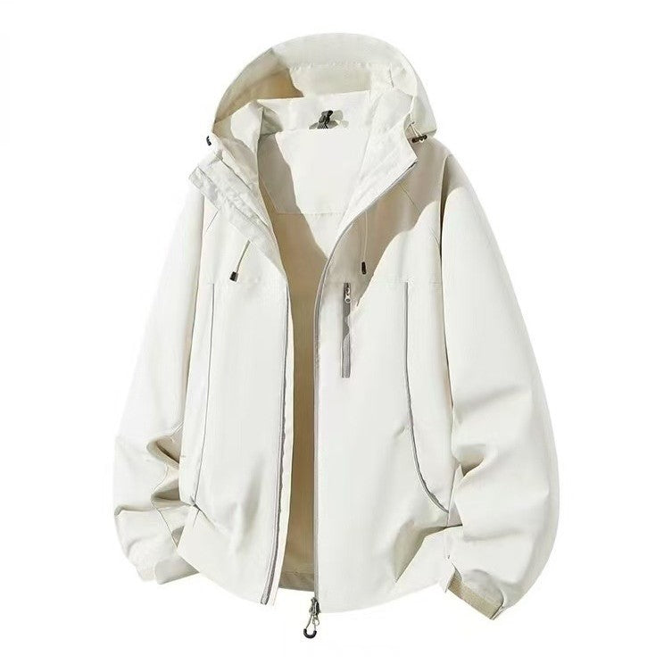 Men's Waterproof Hooded Softshell Jacket with Windproof Cut and Zipper Mune Fashion