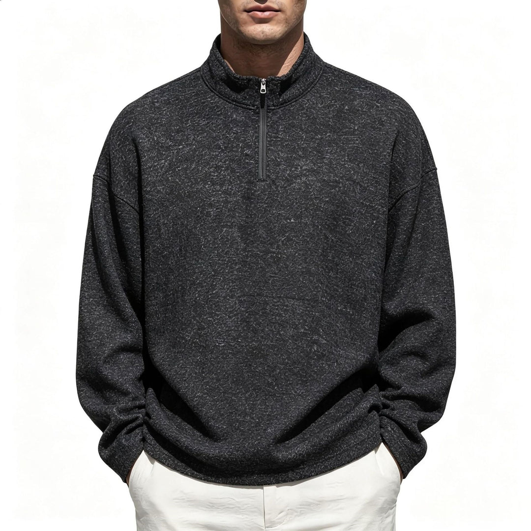Men's Half-Zip Sweatshirt with Stand Collar and Heathered Texture Mune Fashion