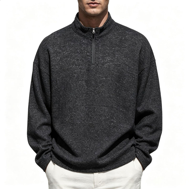 Men's Half-Zip Sweatshirt with Stand Collar and Heathered Texture Mune Fashion