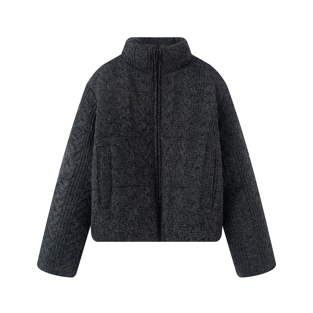 Women nano quilted knit-look quilted jacket with cable pattern, stand-up collar and side pockets Mune Fashion