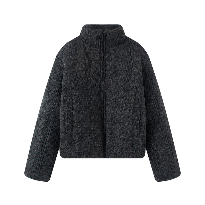 Women nano quilted knit-look quilted jacket with cable pattern, stand-up collar and side pockets Mune Fashion