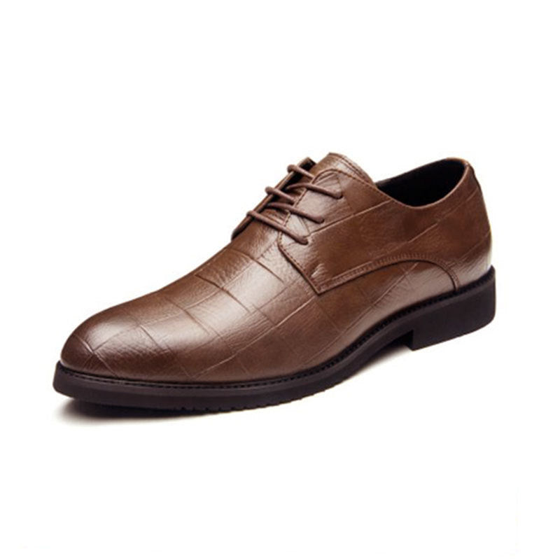 Men's Elegant Derby Leather Lace-Up with Crocodile Embossing Mune Fashion