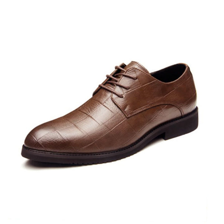 Men's Elegant Derby Leather Lace-Up with Crocodile Embossing Mune Fashion