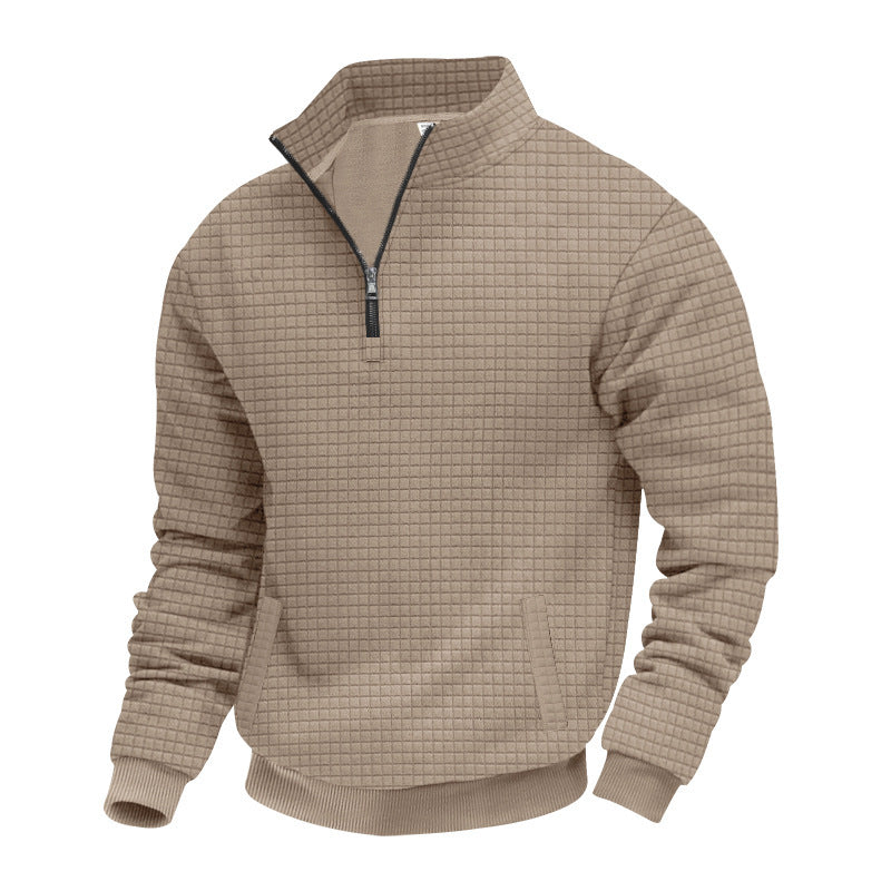 Men's quilted half-zip sweater with square waffle texture and kangaroo pocket Mune Fashion