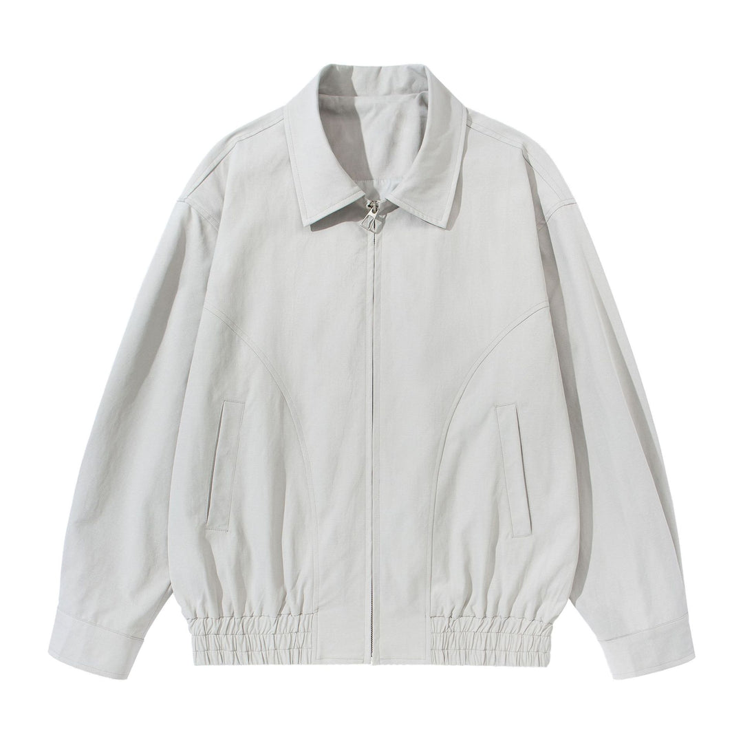 Unisex Short Cut Boxy Blouson Jacket with Shirt Collar, Concealed Zipper and Gathered Hem Mune Fashion