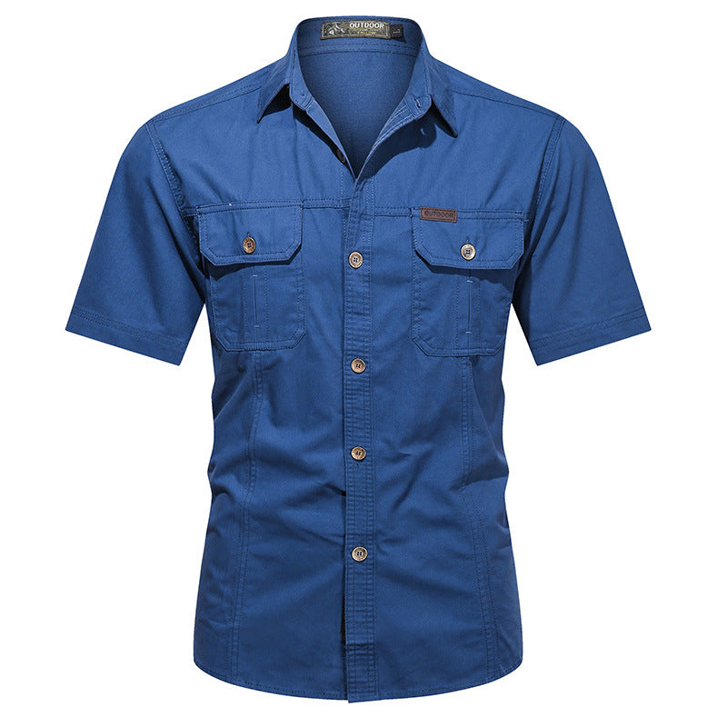 Men's long-sleeved cotton blend work shirt with kent collar and double breast pockets Mune Fashion