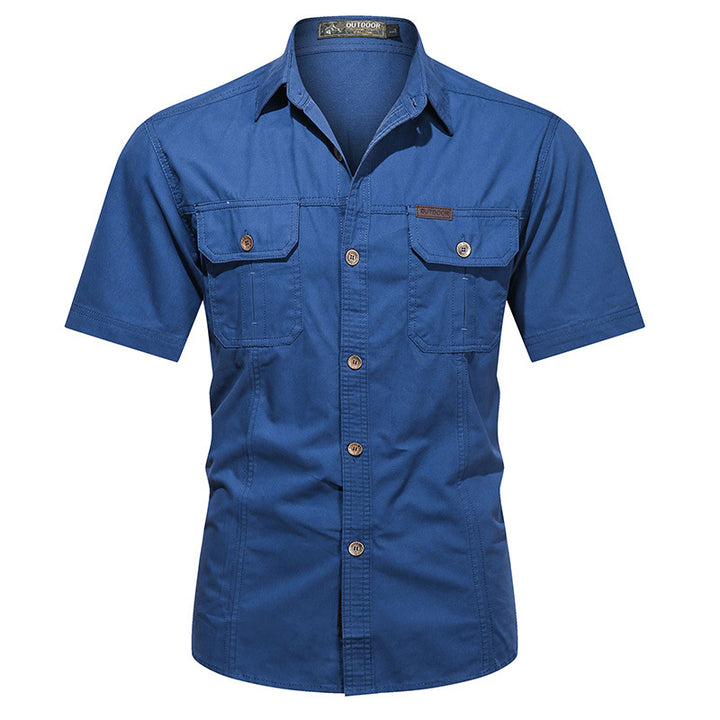 Men's long-sleeved cotton blend work shirt with kent collar and double breast pockets Mune Fashion