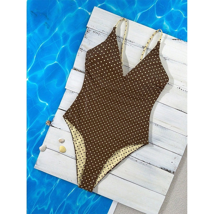Women's swimsuit with deep V-neck and playful polka dot pattern Mune Fashion