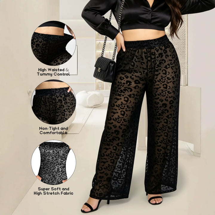 Ladies high-waisted wide-cut chiffon pants with leopard print and tummy control Mune Fashion