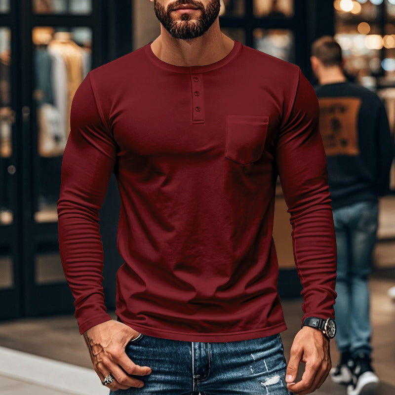 Men's slim long-sleeve button shirt with short button placket and chest pocket Mune Fashion