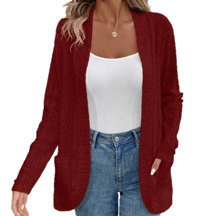 Women's Open Structured Knitted Cardigan with Pockets Mune Fashion