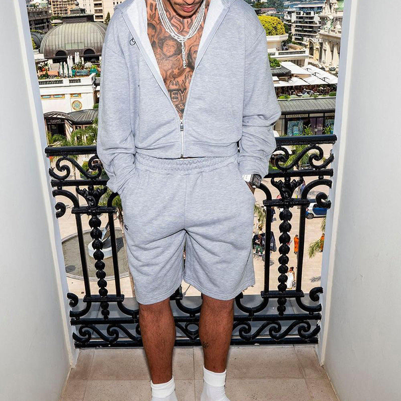Men's sweat shorts set with zip hoodie and elastic drawstring Mune Fashion