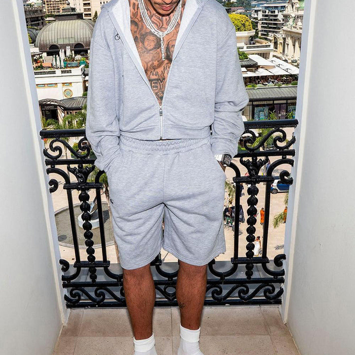 Men's sweat shorts set with zip hoodie and elastic drawstring Mune Fashion