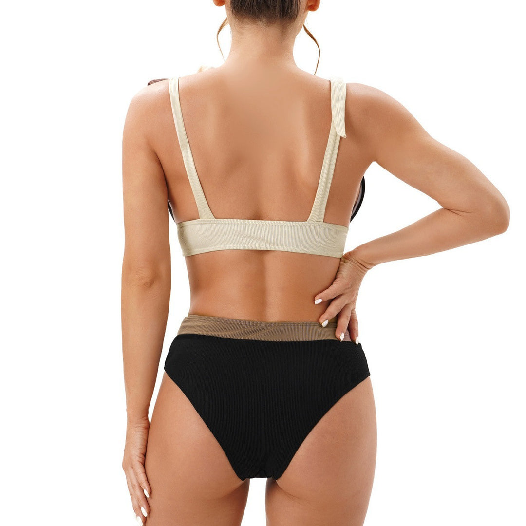 Women Bikini Set with Deep V-neck and Adjustable Strap Ties Mune Fashion