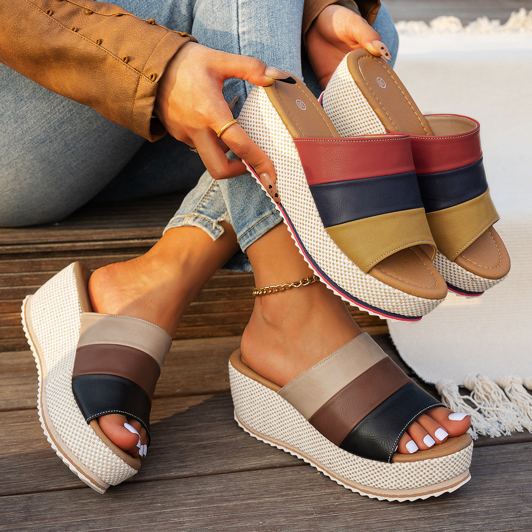 Women’s Slip-On Platform Espadrille with Multilayer Straps and Woven Wedge Sole Mune Fashion