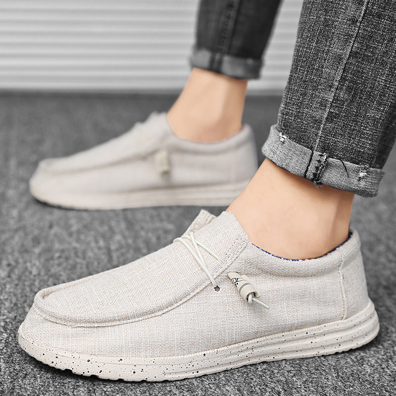 Men's casual moccasin slipper made of linen fabric with cushioned comfort sole and elastic lacing Mune Fashion
