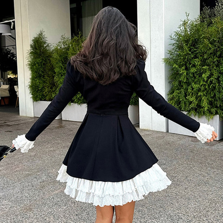 Women’s Victorian Ruffled Dress with Stand Collar, Gathered Ruffle and Multi-Layered Pleated Underskirt Mune Fashion