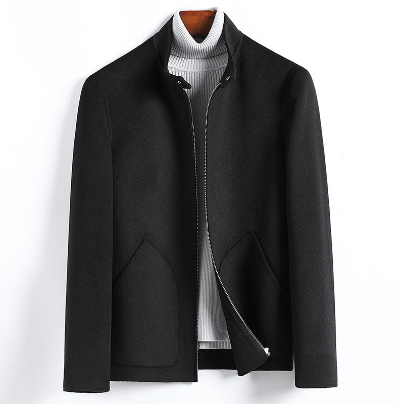 Men's Elegant Short Jacket made of Wool Blend with Stand-Up Collar, Concealed Zipper, and Shaped Insert Pockets Mune Fashion