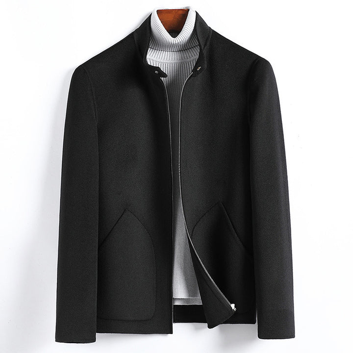 Men's Elegant Short Jacket made of Wool Blend with Stand-Up Collar, Concealed Zipper, and Shaped Insert Pockets Mune Fashion