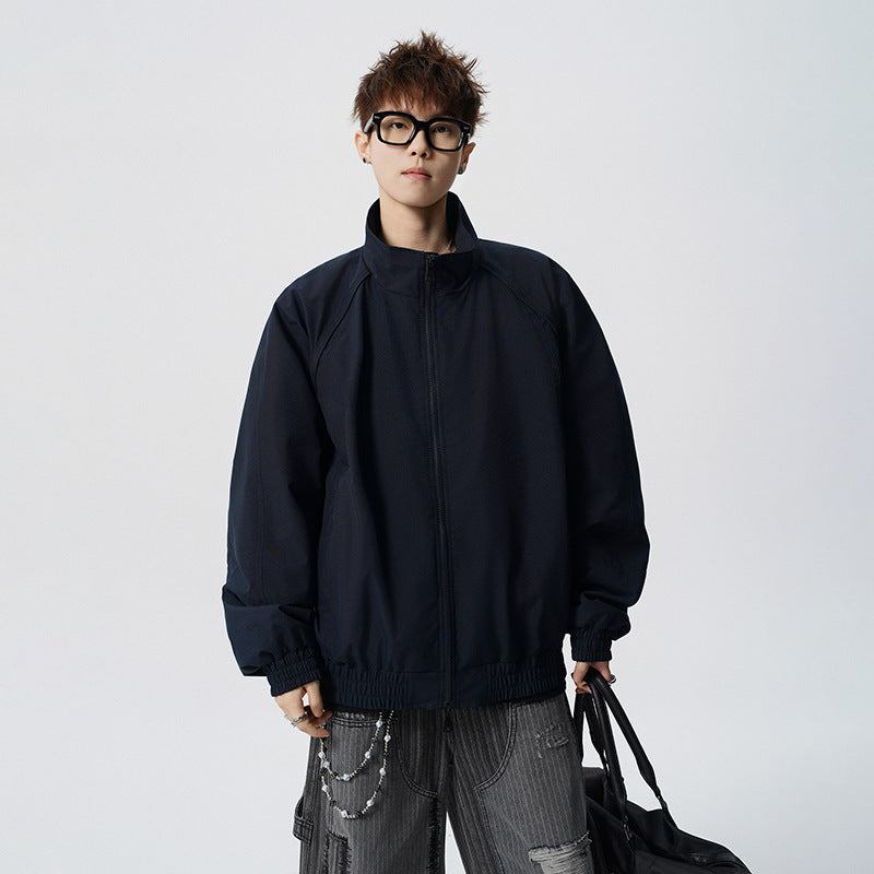 Unisex Oversized Windbreaker with Stand-up Collar and Raglan Sleeves Mune Fashion