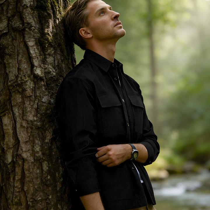 Men's Lightweight Field Overshirt with Patch Chest Pockets and Shirt Collar Mune Fashion