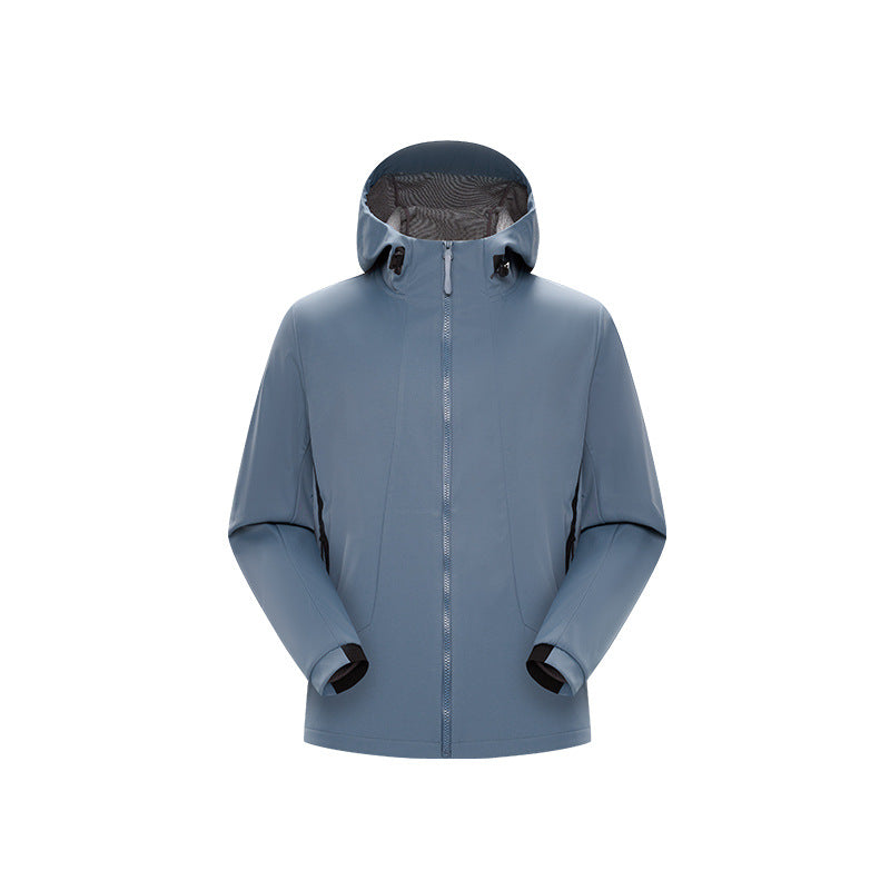Men's Minimalist Softshell Rain Jacket with Concealed Zipper, Integrated Hood, and Breathable Mesh Lining Mune Fashion