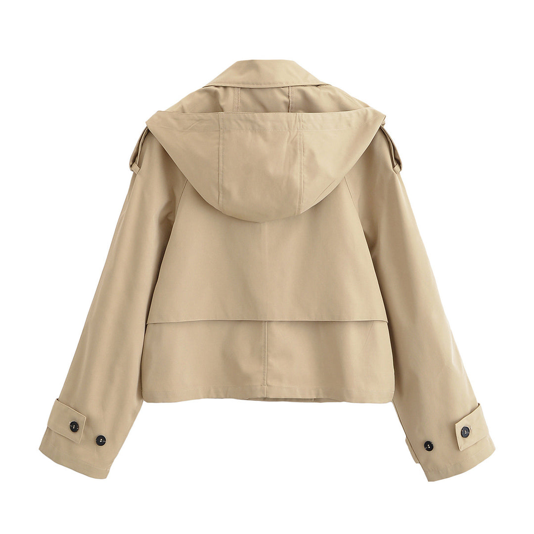 Women 10+ short-cut trench blouson with double-breasted button placket and shoulder patch Mune Fashion