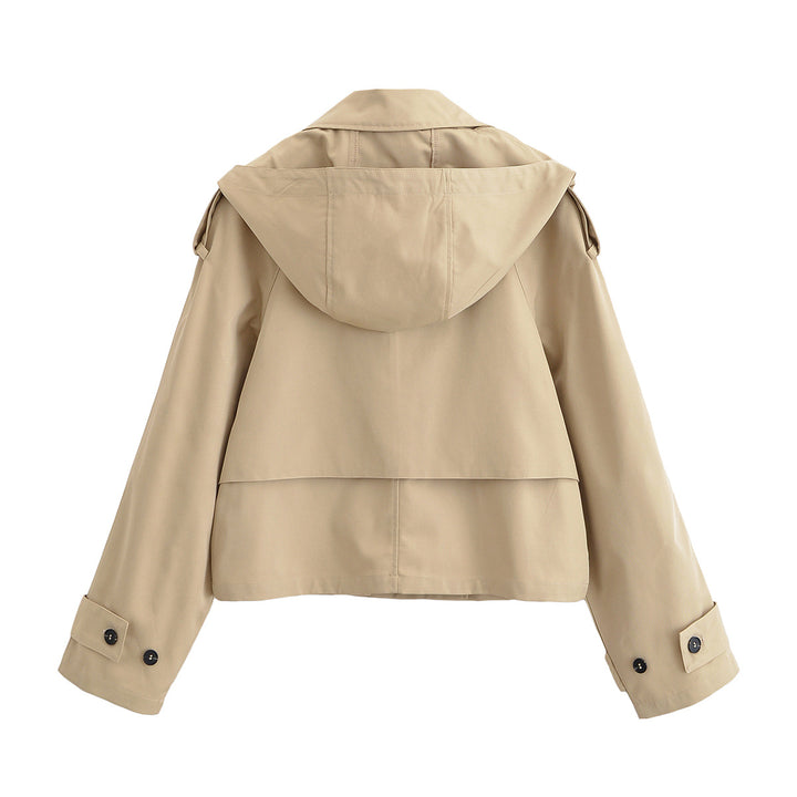 Women 10+ short-cut trench blouson with double-breasted button placket and shoulder patch Mune Fashion