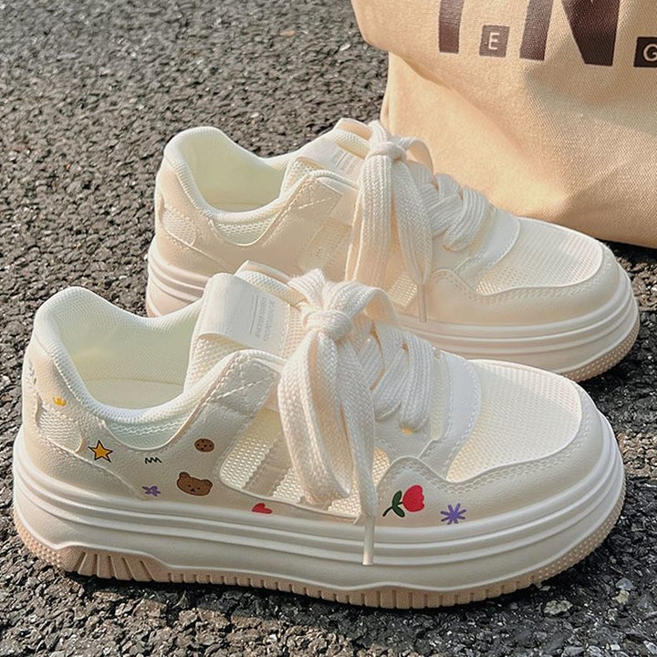 Women’s Platform Sneakers with Cute Cartoon Prints and Padded Comfort Collar Mune Fashion