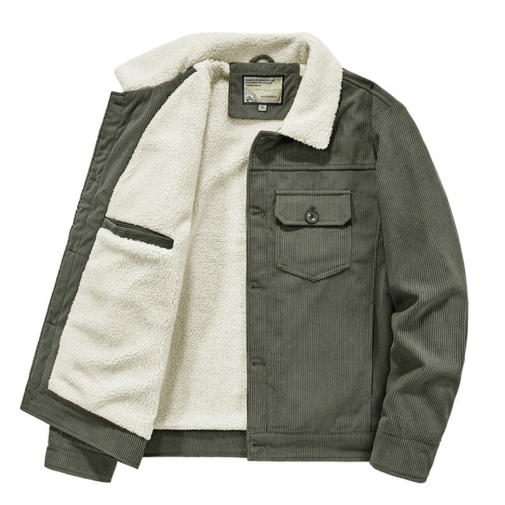 Men's fine cord trucker jacket with continuous Sherpa lining and front flap pocket Mune Fashion