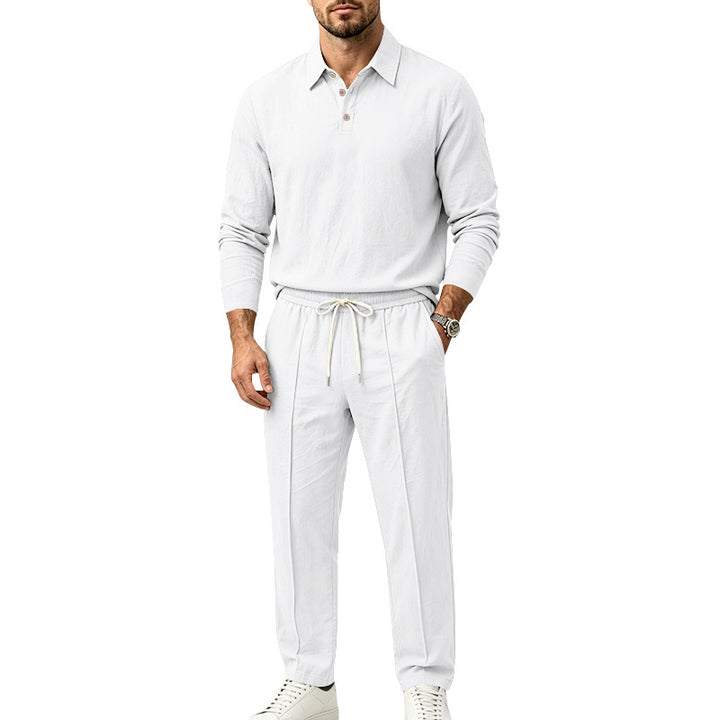 Men's Casual Linen Look Loungewear Set with Henley Collar and Drawstring Waist Mune Fashion