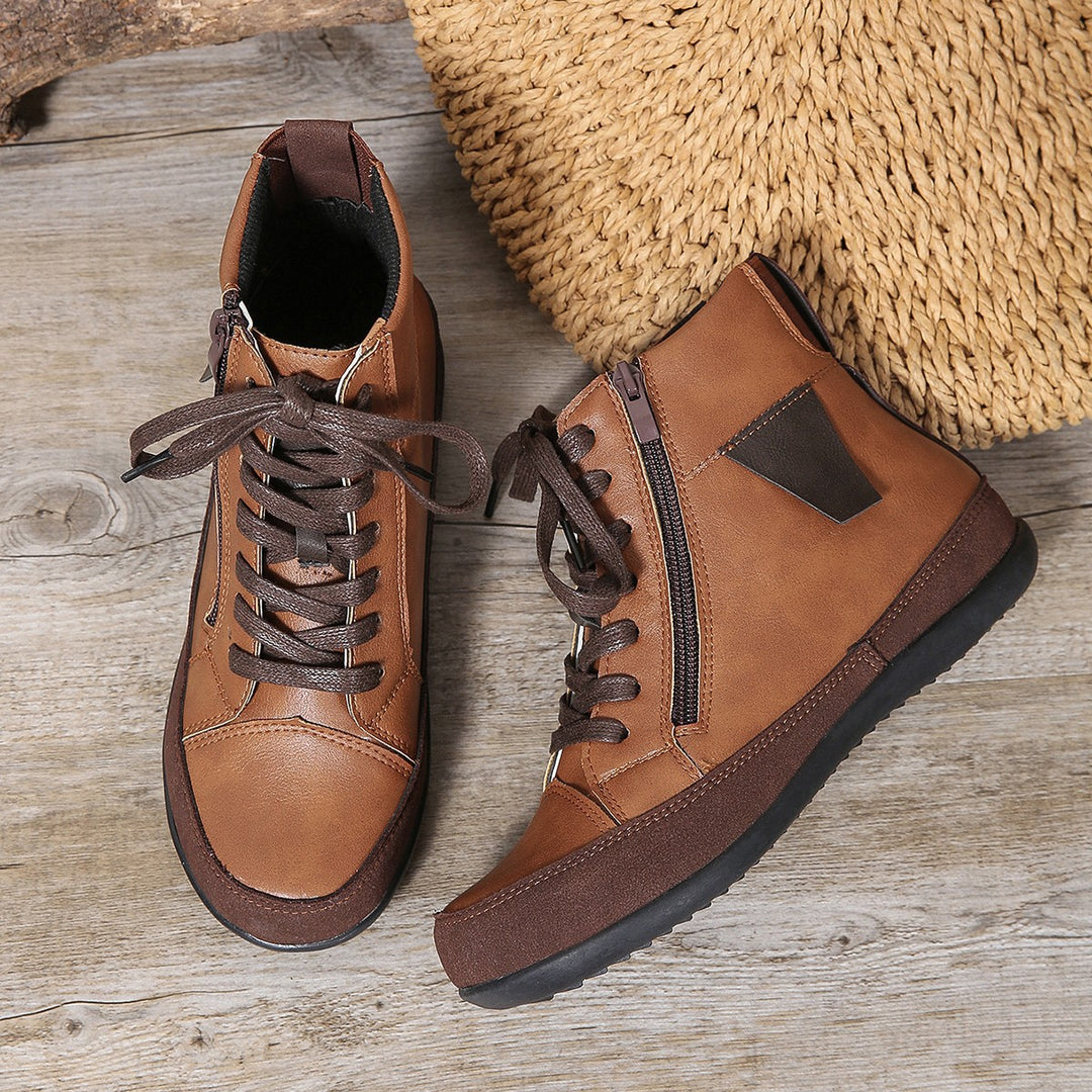 Women's high-cut casual sneaker ankle boots with side zipper, padded insole, and slip-resistant rubber sole Mune Fashion