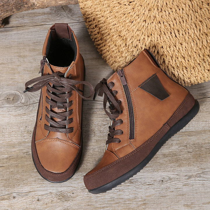 Women's high-cut casual sneaker ankle boots with side zipper, padded insole, and slip-resistant rubber sole Mune Fashion