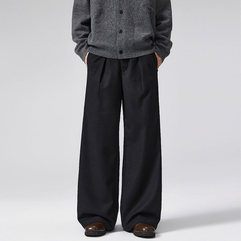 Men's Extra Wide Wool Blend Suit Pants with Crease and High Waist Mune Fashion