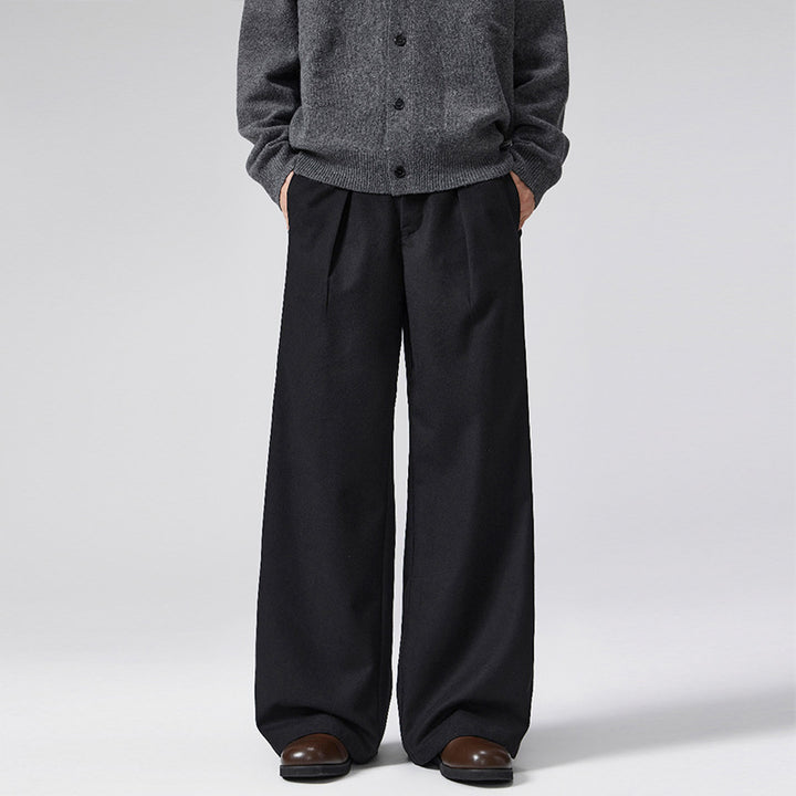 Men's Extra Wide Wool Blend Suit Pants with Crease and High Waist Mune Fashion
