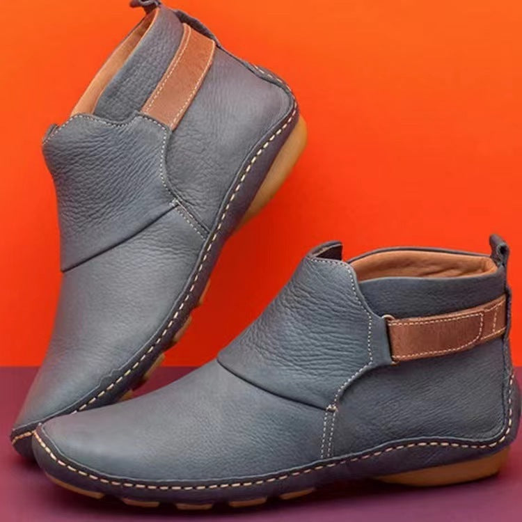 Women's Soft Leather Ankle Boots with Velcro, Ergonomic Outsole and Cushioned Insole Mune Fashion