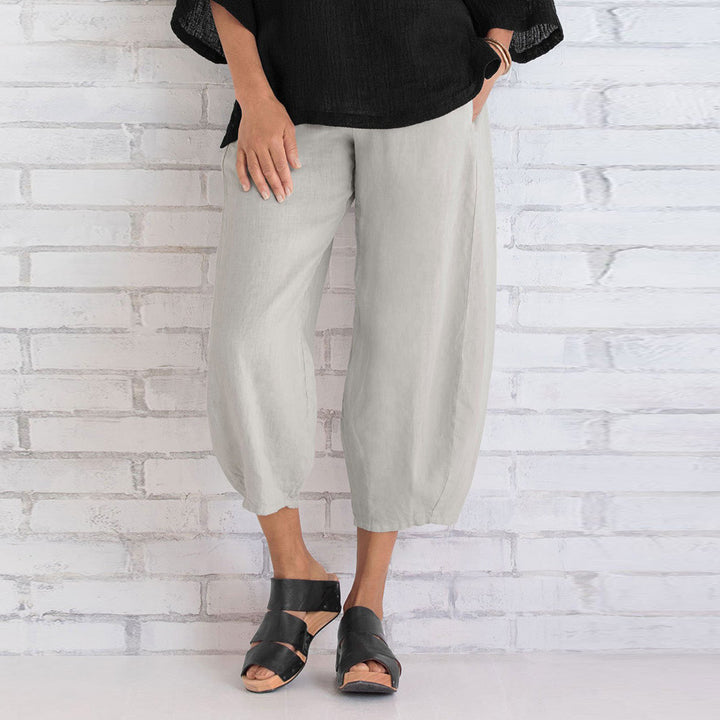 Women's wide-cut linen pants with tulip hem and elastic waistband Mune Fashion