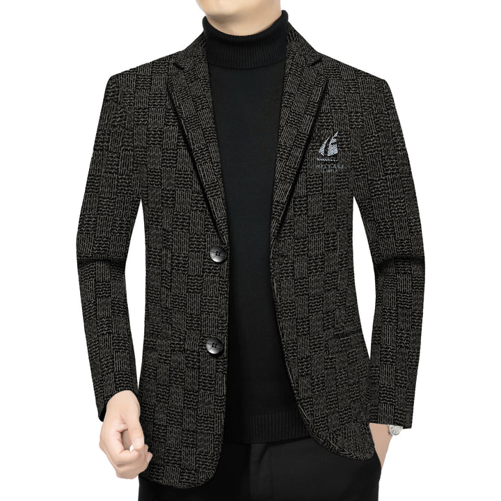 Men's patterned blazer in fine-knit wool blend with subtle logo embroidery Mune Fashion