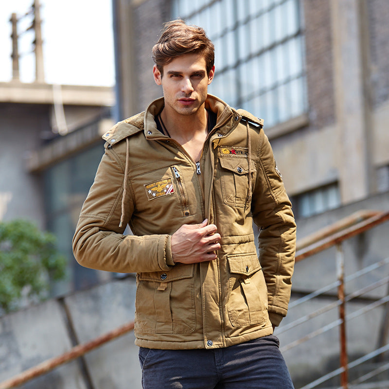 Men's quilted field jacket with hood patch details and thermal lining Mune Fashion