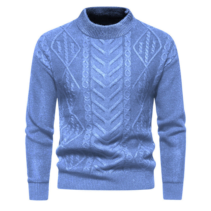 Men's Structured Mockneck Knitted Sweater with Cable and Chevron Pattern Mune Fashion