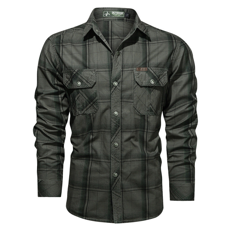 Men's checked outdoor shirt with double chest pockets, reinforced seams, and close-fitting cut Mune Fashion