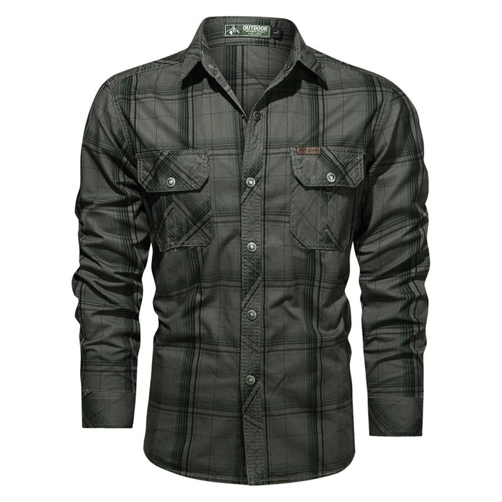 Men's checked outdoor shirt with double chest pockets, reinforced seams, and close-fitting cut Mune Fashion