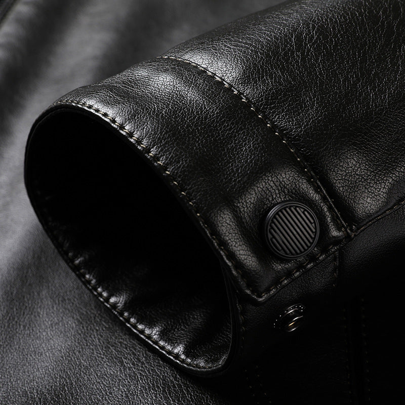 Men's Smooth Faux Leather Zip Jacket in Shirt Collar Style with Minimalist Seam Design Mune Fashion