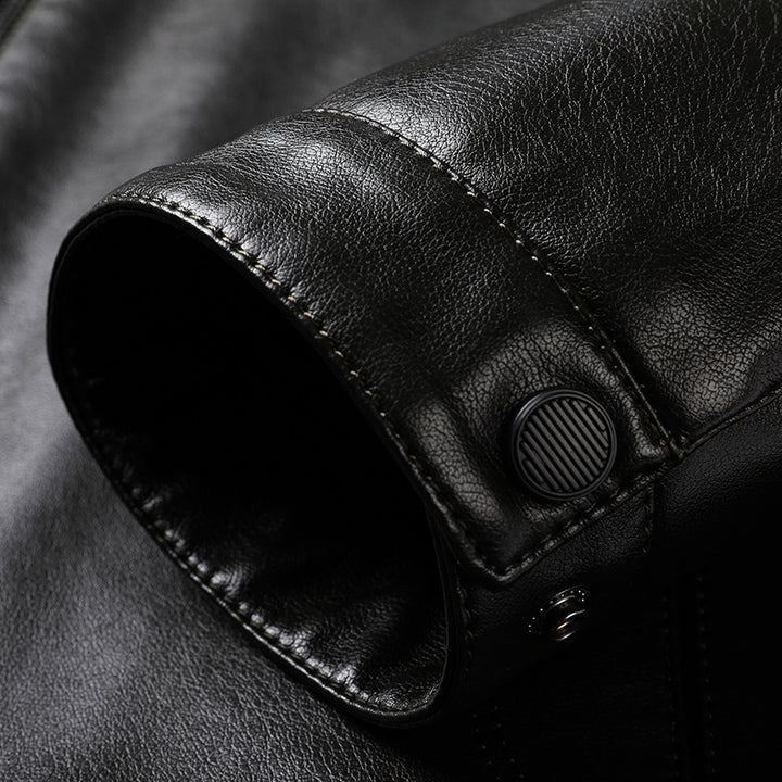 Men's Smooth Faux Leather Zip Jacket in Shirt Collar Style with Minimalist Seam Design Mune Fashion