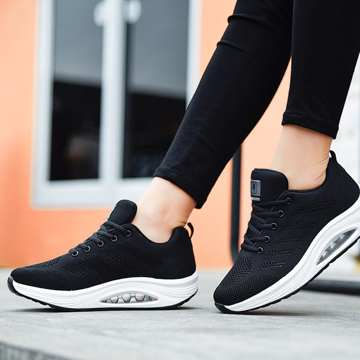 Ladies nan breathable knitted comfort walking sneakers with integrated air cushioning and ergonomic rocker sole Mune Fashion