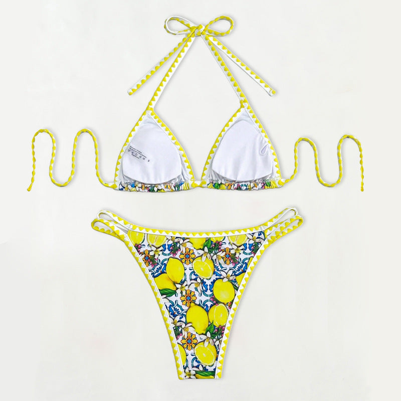 Women's Triangle Bikini with Cheerful Citrus Pattern Mune Fashion