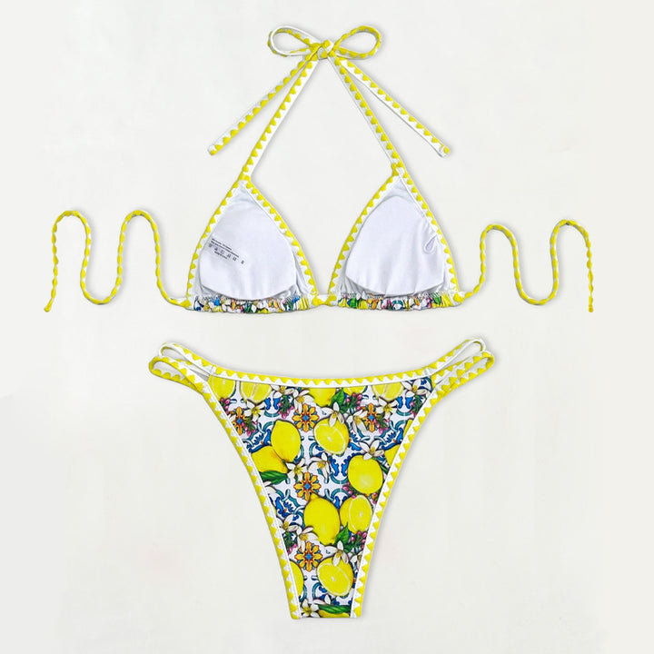 Women's Triangle Bikini with Cheerful Citrus Pattern Mune Fashion